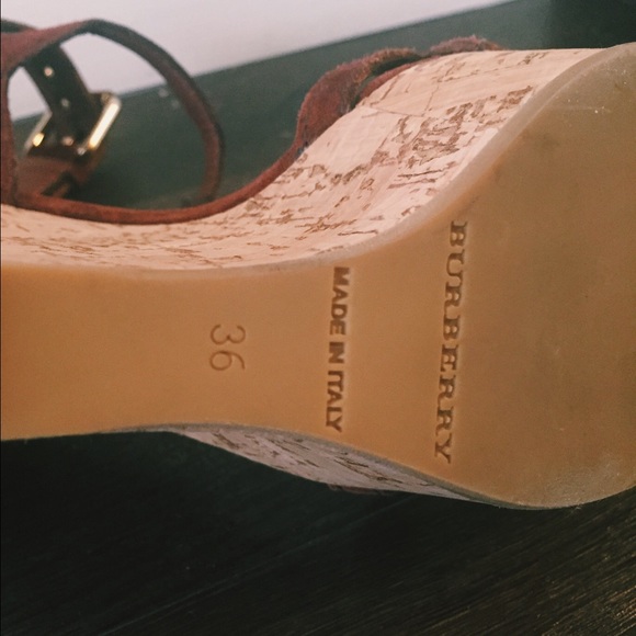 Authentic Burberry Stour Suede Cork Wedge Sandals - Picture 4 of 5